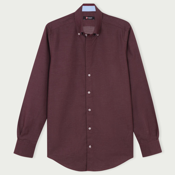 Camicia Uomo 2 Bottoni Button Down Slim Jacquard Fantasia Rosso Bordeaux/Bianco