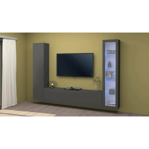 Parete attrezzata Girolamo, Set salotto porta TV a 3 ante, Mobile soggiorno multiuso con vetrina e luce LED, 100% Made in Italy, cm 260x30h180, Antracite