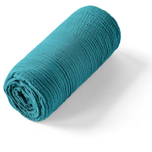 Drap housse - bonnet:30cm 100% gaze de coton bleu enamel