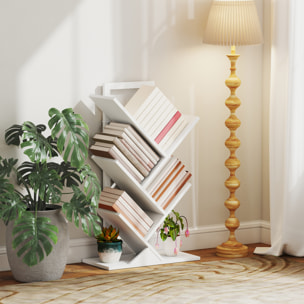 Librería en Forma de Árbol de 5 Niveles, Estantería de Libros con 5 Estantes, Estructura de Acero, para CD, DVD, Álbumes, Sala de Estar, Oficina, Estudio, Dormitorio, 50x24x82 cm, Blanco