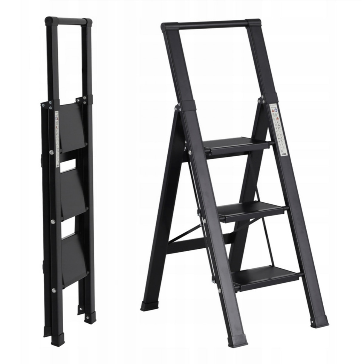 Scala piatta 3 Gradini in alluminio nera antiscivolo uso domestico 150 kg