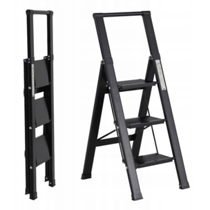 Scala piatta 3 Gradini in alluminio nera antiscivolo uso domestico 150 kg