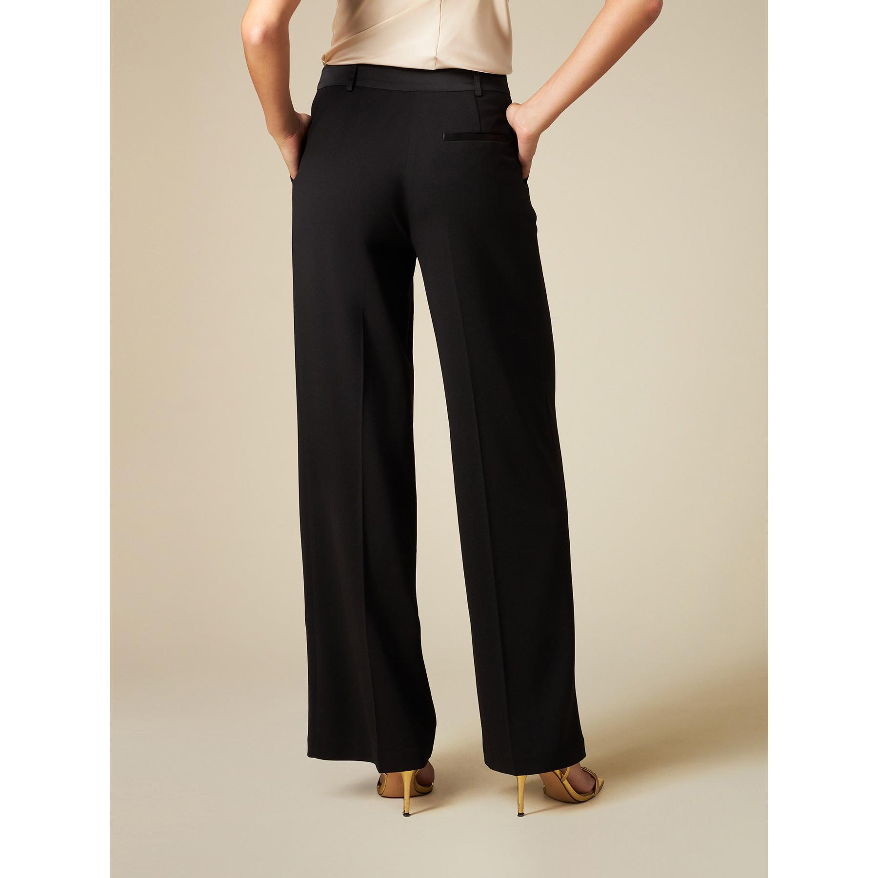 Oltre - Pantalón modelo palazzo con perfiles de raso - Negro