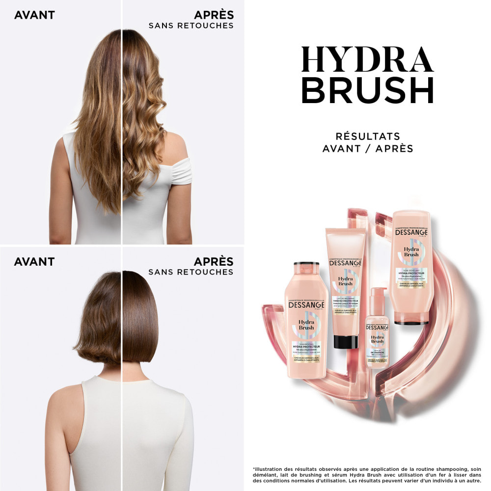 Dessange Hydra-Brush Shampooing Hydra-Protecteur pour Cheveux Exposés aux Appareils Chauffants 280ml Lot de 2