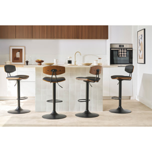 Tabouret de bar design réglable en tissu effet velours texturé beige et métal VASCO