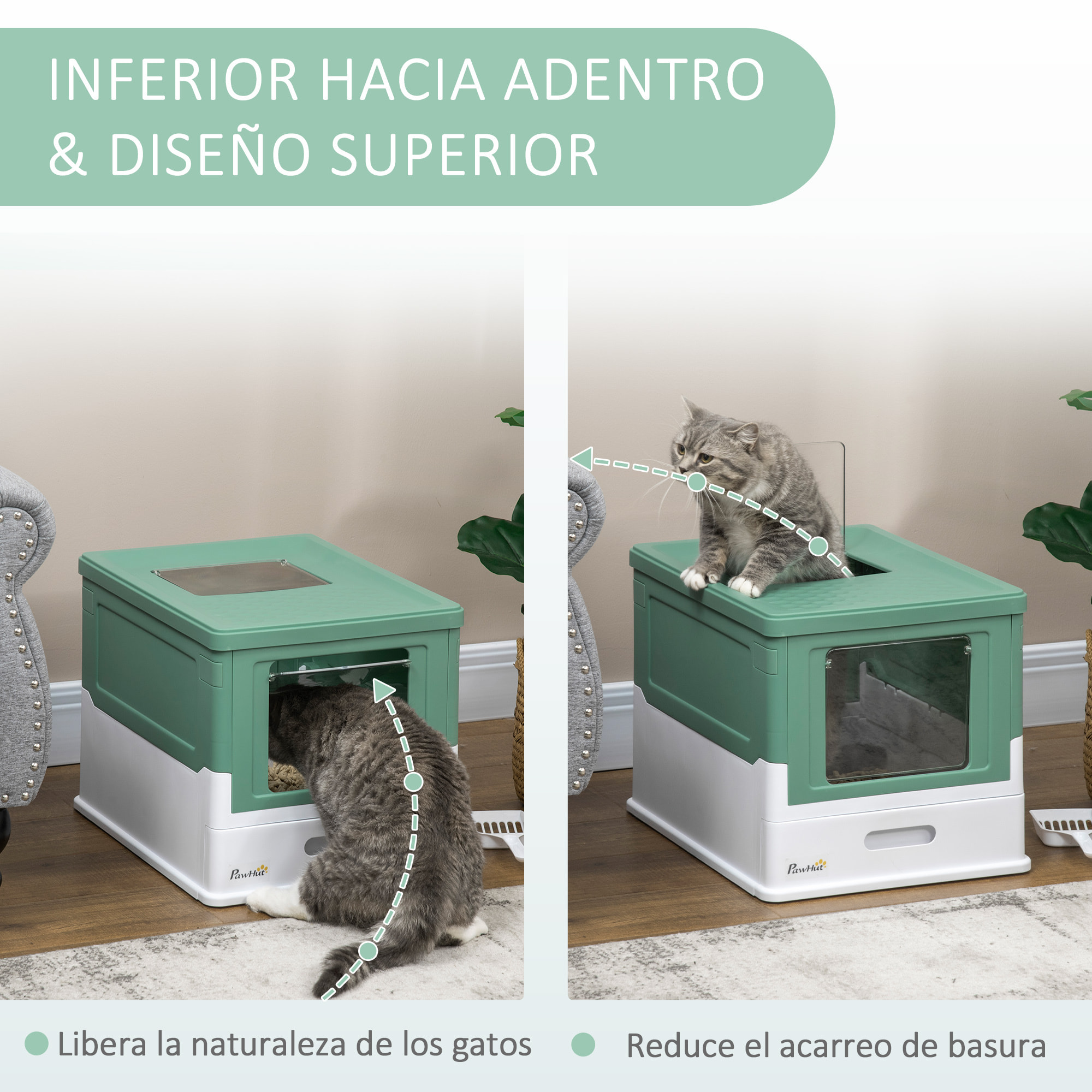 Caja Arena Plegable para Gatos con Cubierta Desmontable Bandeja 47,5x35,5x36,7cm