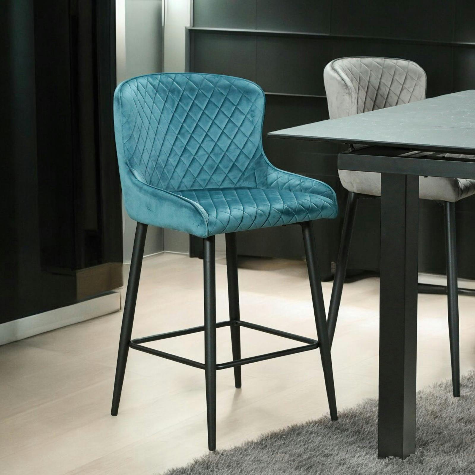 Chaise de bar velours bleu (lot de 2) ARLINGTON