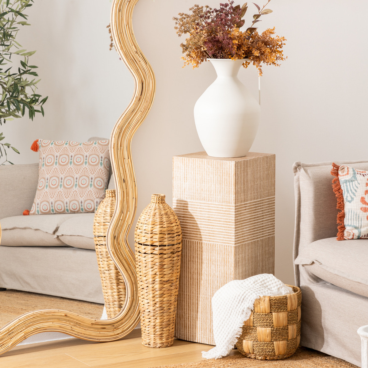 Vase "Percy" fibre végétale beige H58cm