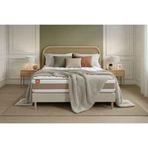 Ensemble Matelas Le Délicat - 26cm - Ressorts ensachés et mémoire de forme - Technologie hybride, fabrication responsable. - Sommier kit Beige