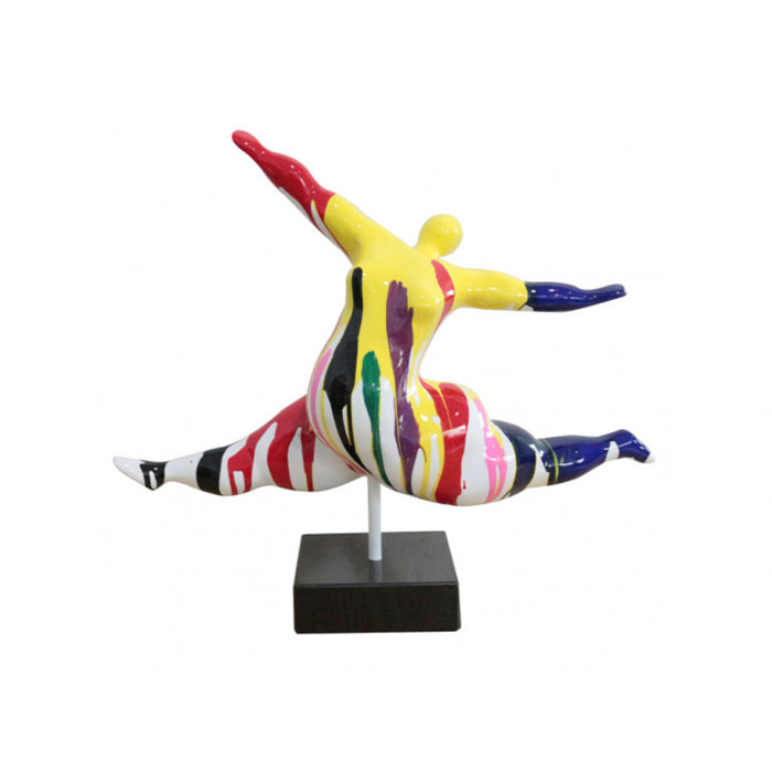 Statue femme ronde qui saute multicolore en résine H46cm - JUMP