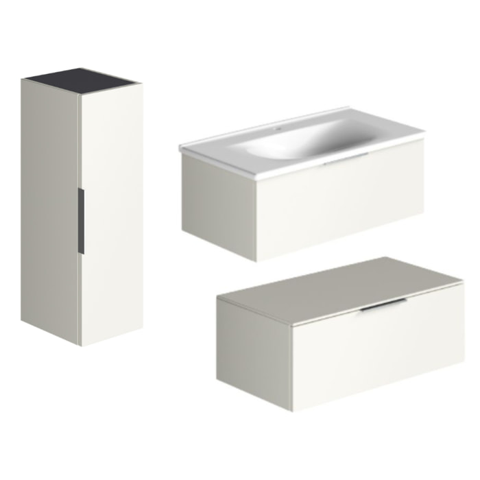 Meuble salle de bain vasque BURGBAD Olena en décaler 120 cm blanc brillant + colonne