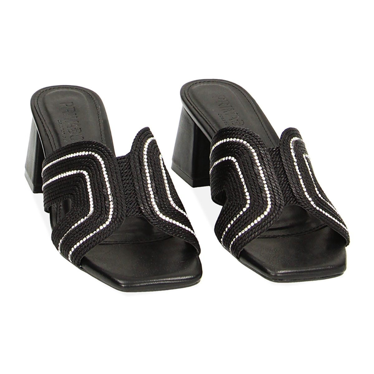 Mules Open Toe negros en tejido