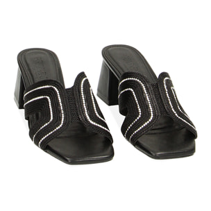 Mules Open Toe negros en tejido