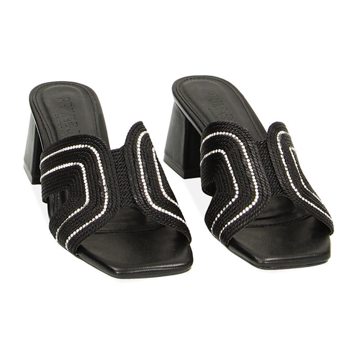 Mules Open Toe negros en tejido