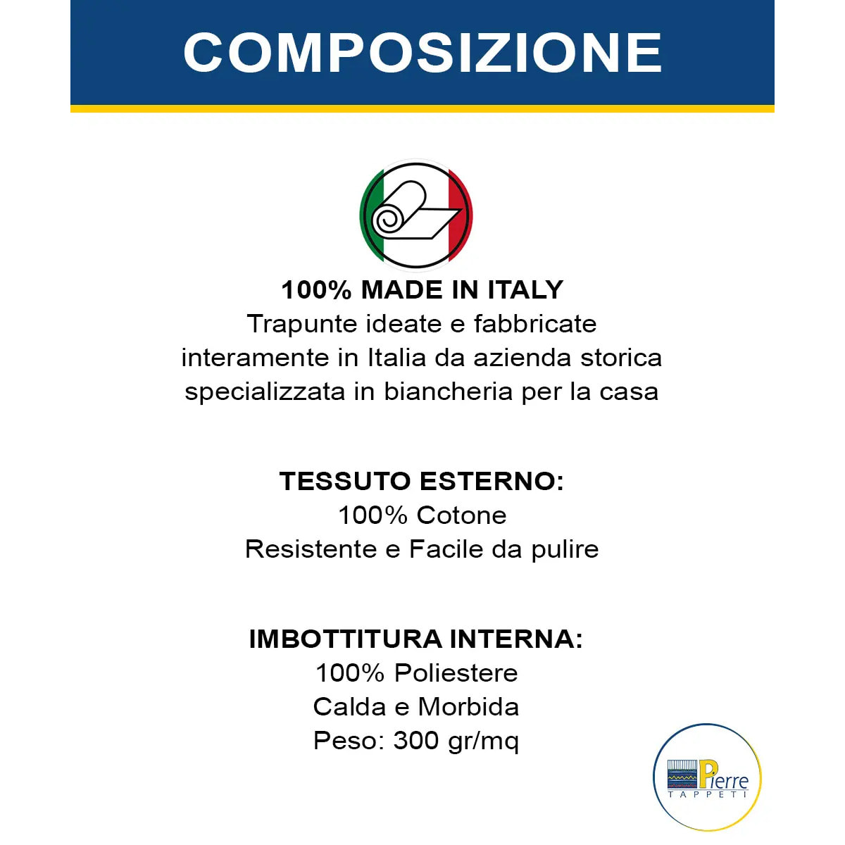 Trapunta invernale Stelvio 300 grammi/mq in cotone e poliestere