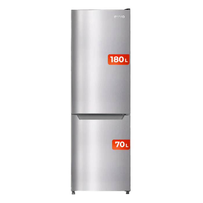 EVVO Frigorífico combi F52 180 cm inox, No Frost, inverter, Multi Air Flow, LED, Smart ECO, Fast Cooling, eficiencia E.