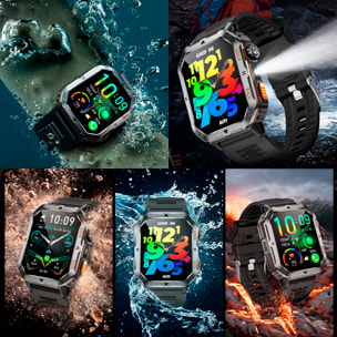 Smartwatch MT62 con corona multifunzione intelligente, assistente vocale, misurazione di O2 e oltre 100 modalità sportive.