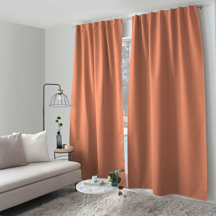Rideau occultant aspect chambray - Terracotta