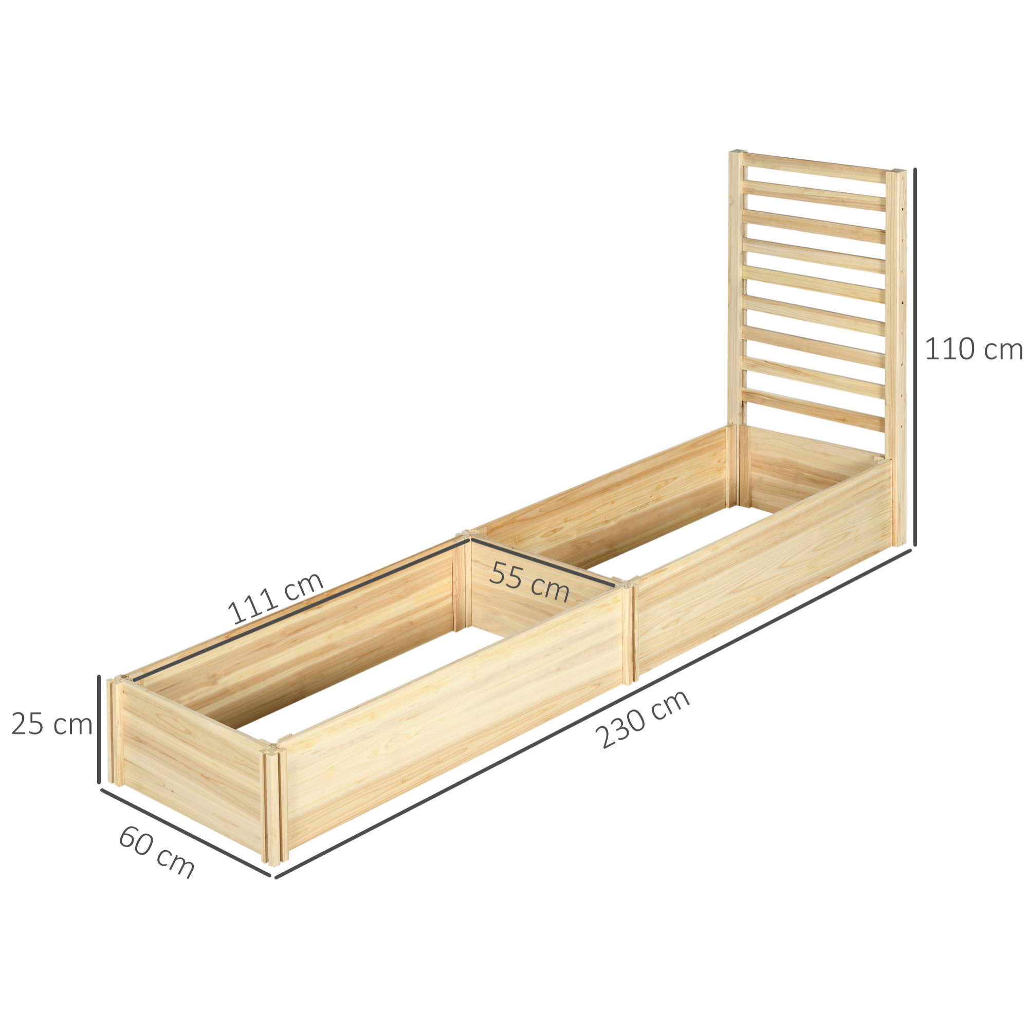 Jardinera Exterior Grande de Madera Jardinera con Celosía para Plantas Trepadoras y 2 Cajas de Cultivo para Patio Terraza Balcón 230x60x110 cm Natural