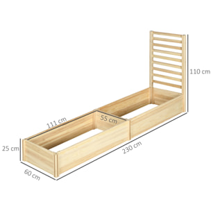Jardinera Exterior Grande de Madera Jardinera con Celosía para Plantas Trepadoras y 2 Cajas de Cultivo para Patio Terraza Balcón 230x60x110 cm Natural