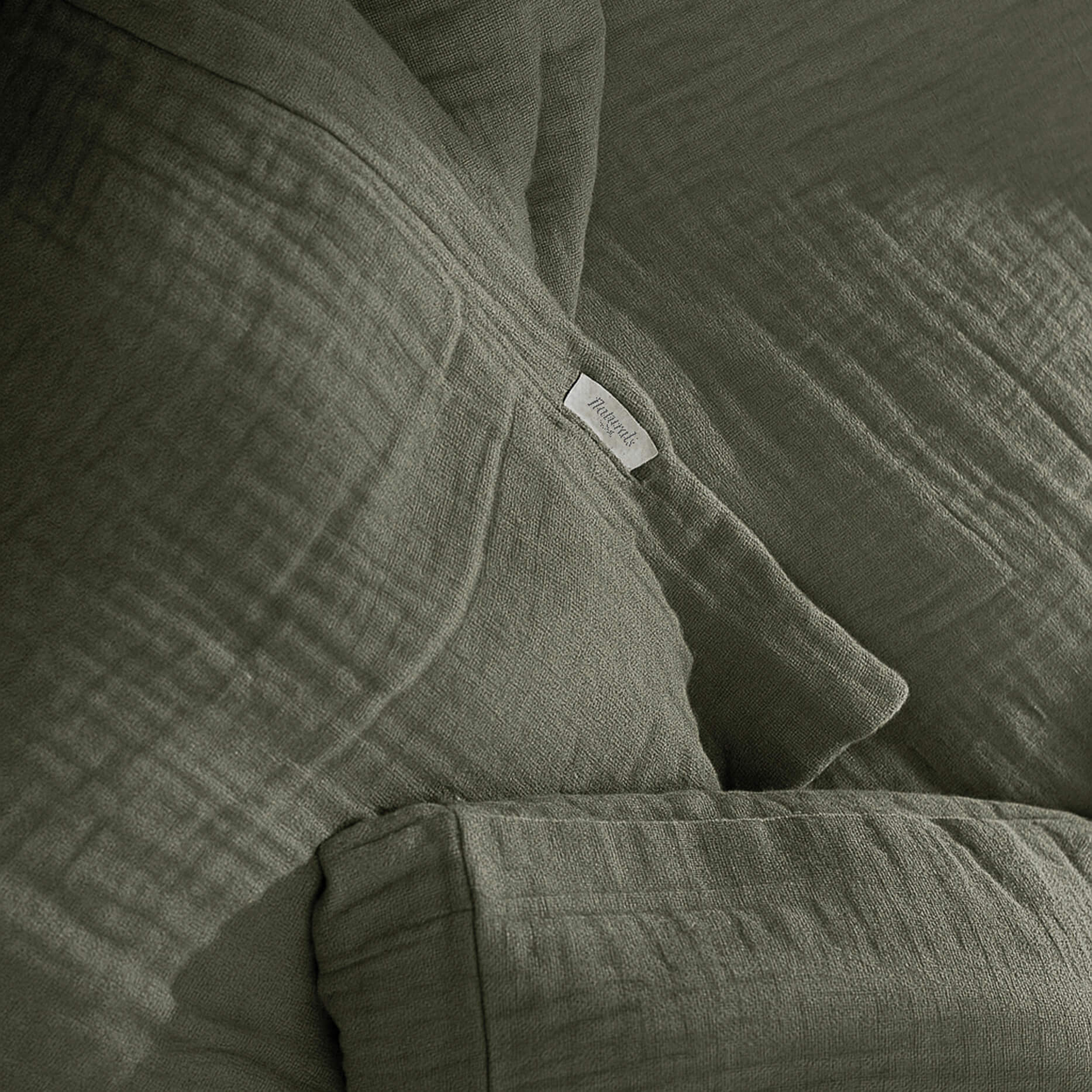 Naturals - Funda Nórdica Lisa - Cierre con botones - 100% Algodón de Muselina - Incluye 1/2 Fundas de Almohada - Verde