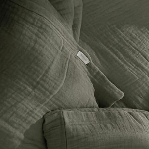 Naturals - Funda Nórdica Lisa - Cierre con botones - 100% Algodón de Muselina - Incluye 1/2 Fundas de Almohada - Verde