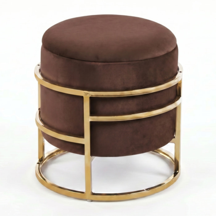 Pouf Contenitore Rotondo in Velluto con Coperchio e Base in Acciaio Dorata, Seduta Imbottita con Vano Contenitore dallo Stile Elegante per Soggiorno, Camera da Letto e Ingresso