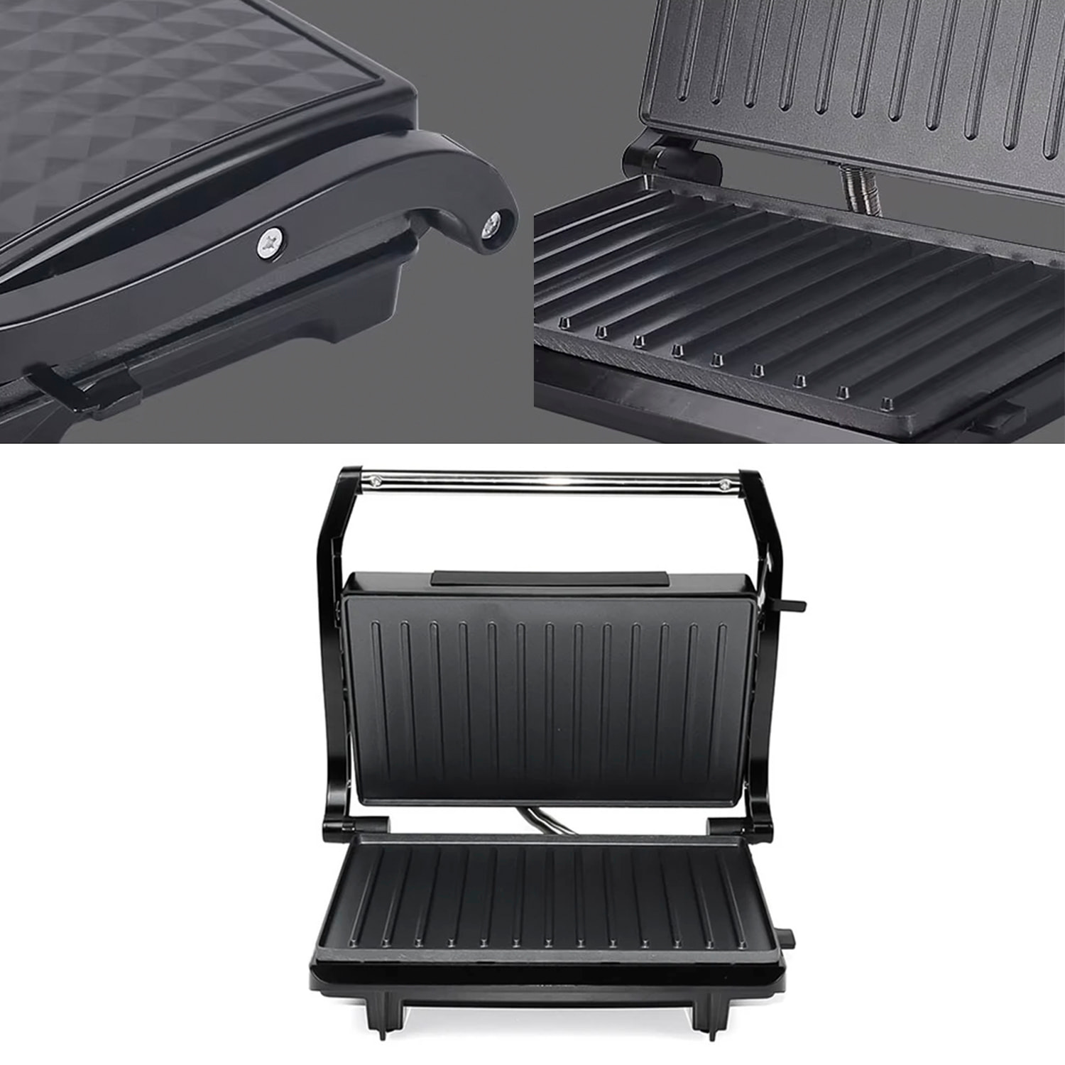 Gril de 1200W. Doble placa de cocción, antiadherente, lavable en lavavajillas.