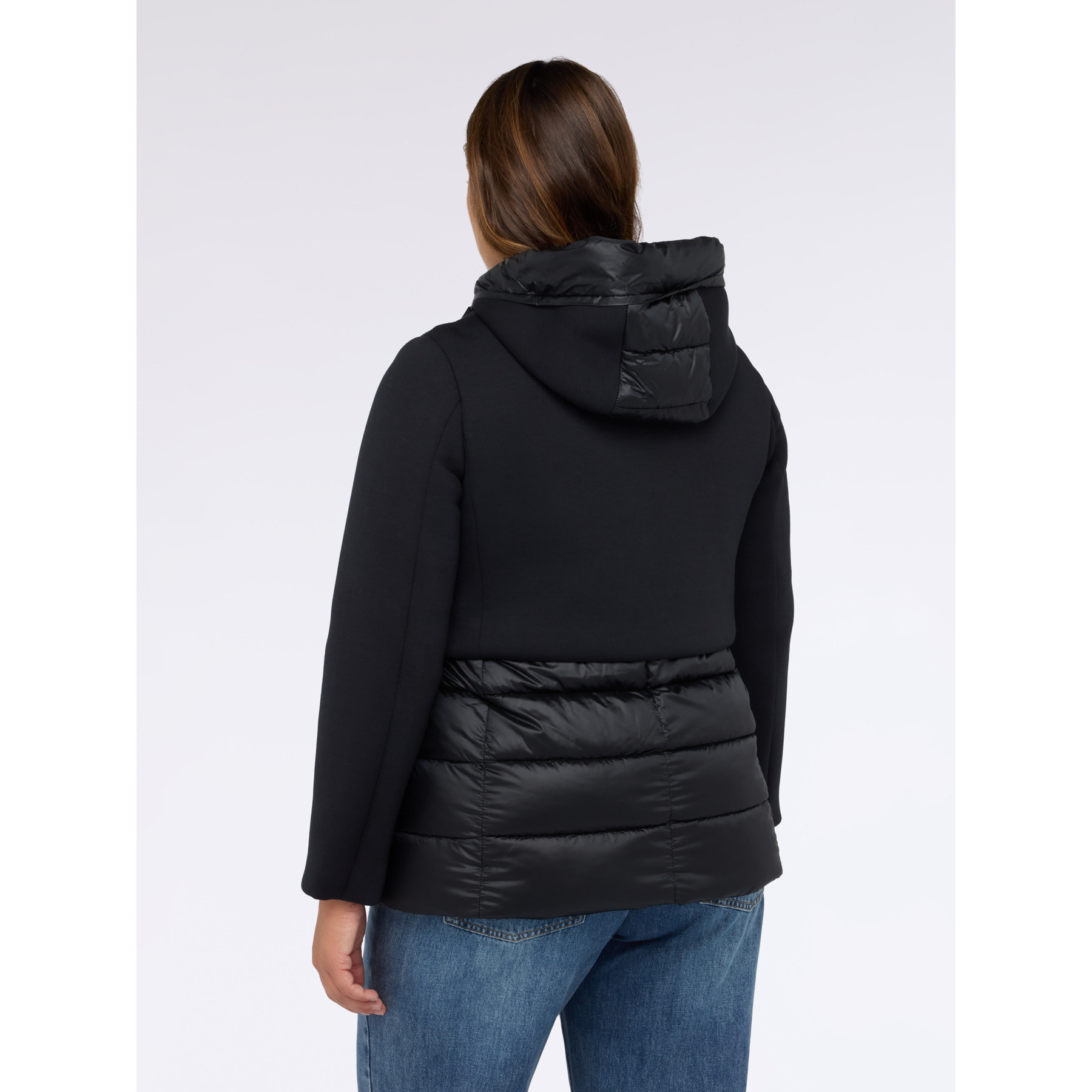 Fiorella Rubino - Plumífero bimaterial con capucha - Negro