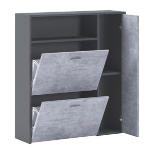 Scarpiera Mobile Portascarpe Salvaspazio Ingresso Con 2 Ribalte Doppia Profondità 4 Vani A Giorno Design Moderno 91.5x94x26.6 Cm Grigio E Cemento