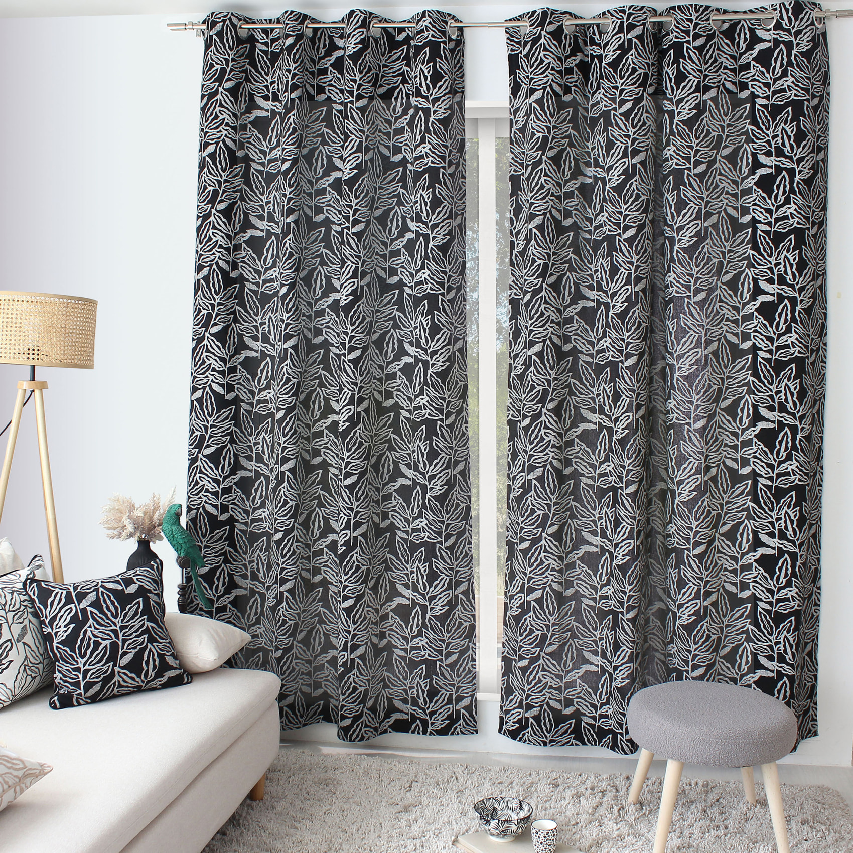 Rideau à oeillets en coton recyclé Chambray - Noir