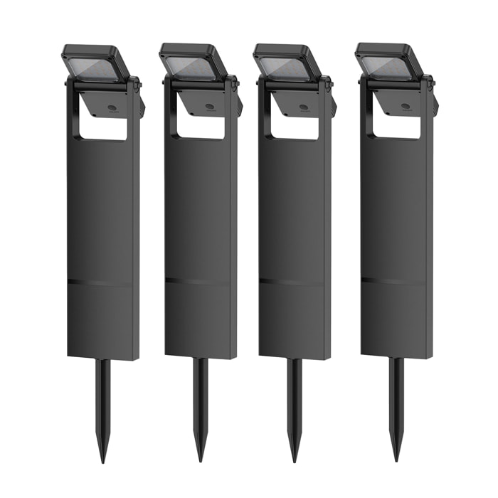Lot de 4 potelets solaires orientables noirs LED blanc chaud 200 lumens IP65 4x BRITY H49cm