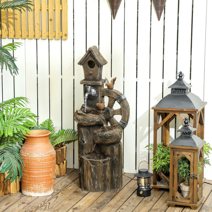 Fuente de Agua 2 en 1 con Casita para Pájaros Fuente de Jardín con Iluminación LED Fuente Decorativa en Cascada de 4 Niveles para Jardín Patio Terraza 34,5x29,5x92 cm Multicolor