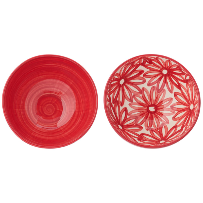 J-Line Bol Fleurs - céramique - rouge - large - 2 pièces