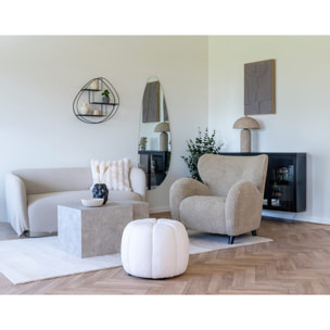 Helda - pouf - en tissu bouclette - Ecru