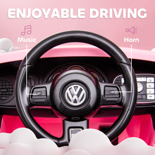 Coche Eléctrico para Niños de +3 Años Volkswagen Beetle Carro Eléctrico Infantil con Batería 12V Mando a Distancia Faros Bocina y Música Rosa