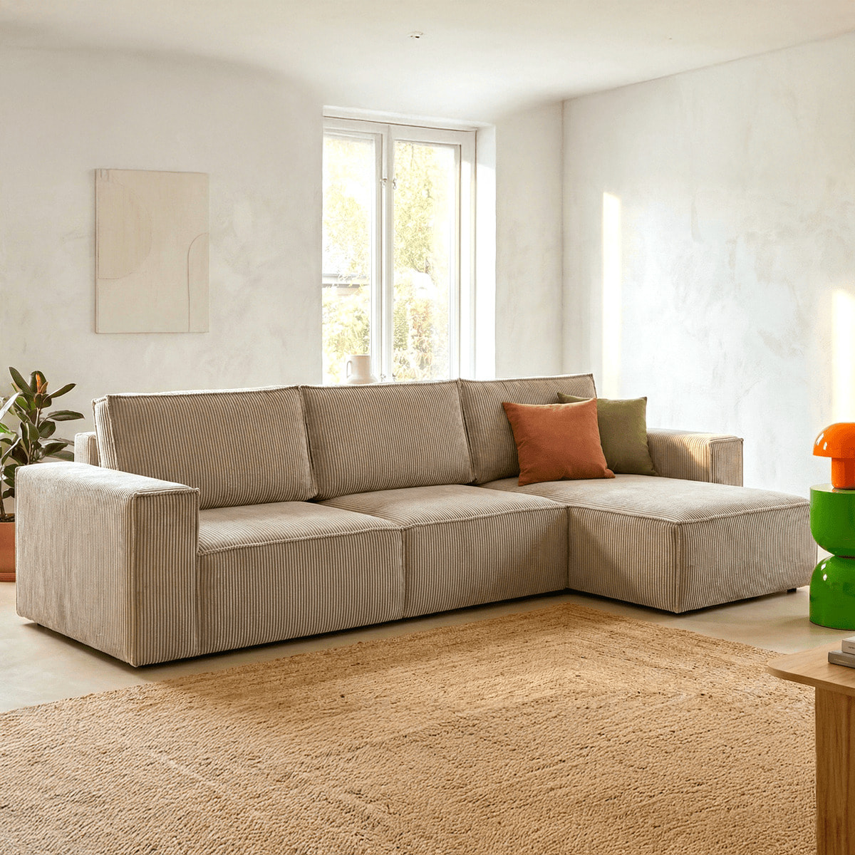 Canapé d'angle convertible 5 places en velours côtelé - HARPER