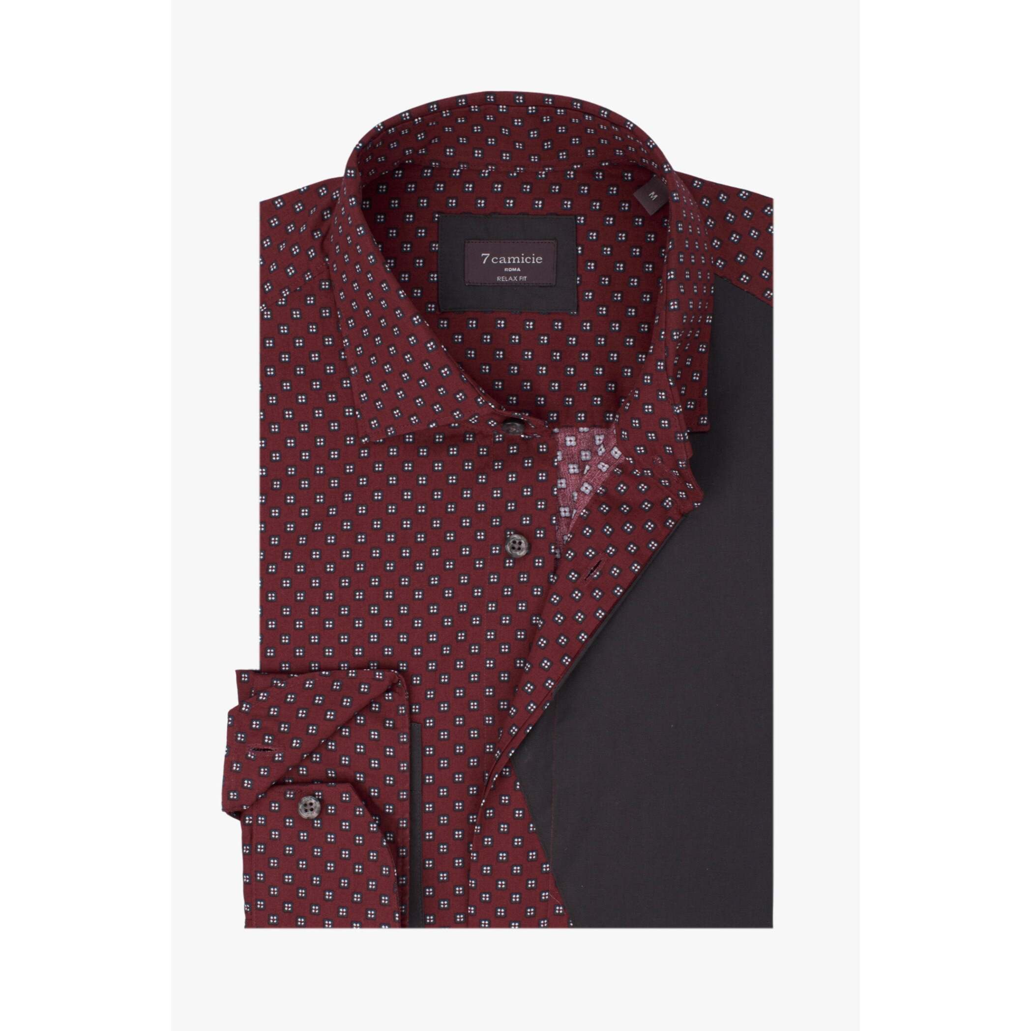 Camici Uomo Kent Popeline Fantasia Bordeaux/Grigio Chiaro