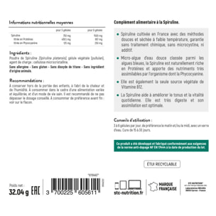 Spiruline 1500 - Complément Alimentaire à Base de Spiruline 100% Française - Qualité Ultra-Pure - Riche en Protéines - Teneur Garantie en Phycocyanines et Chlorophylle - Lot de 2