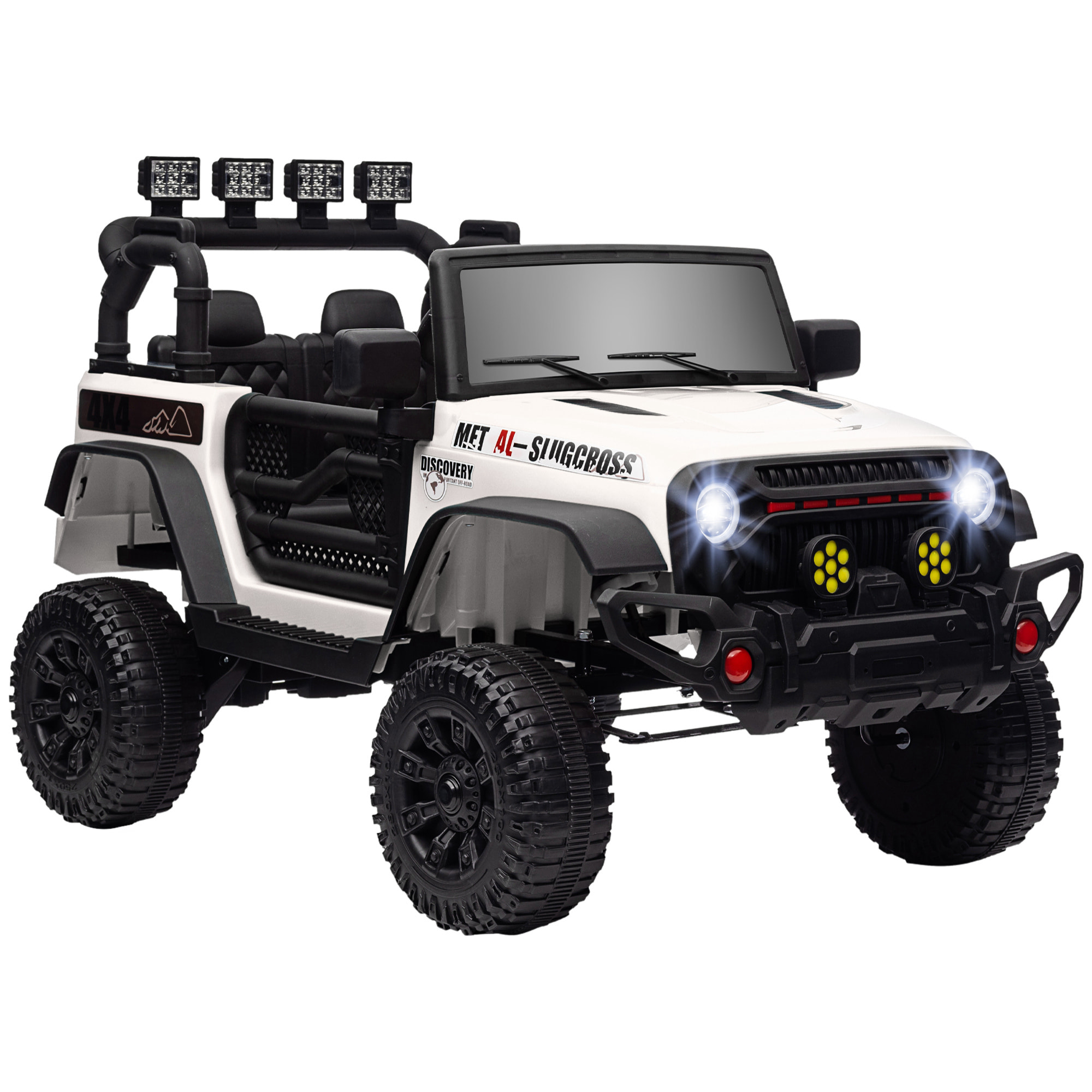 Coche Eléctrico para Niños de +3 Años Carro Eléctrico Infantil Todoterreno de Batería 12V con Mando a Distancia Ruedas Amortiguadas Faros LED Bocina Música Blanco