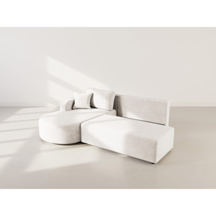 Miro - Canapé d'angle gauche 4 places convertible avec coffre en velours texturé - Beige