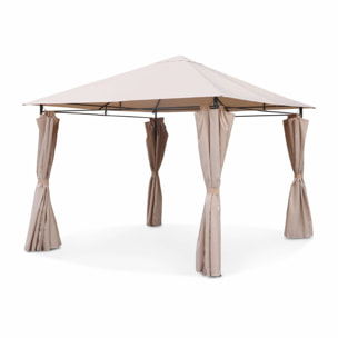 Tonnelle 3x3 m - Elusa - Toile beige - Pergola avec rideaux. tente de jardin. barnum. chapiteau. réception