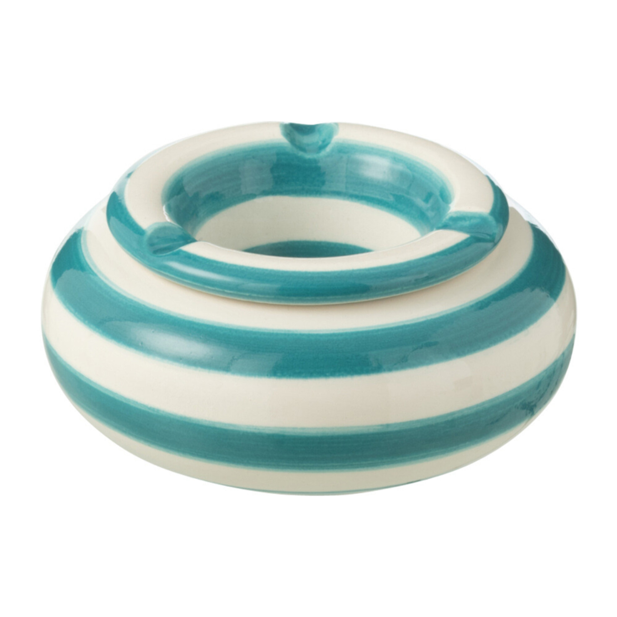 J-Line cendrier Granada Stripes - céramique - blanc/aqua - small