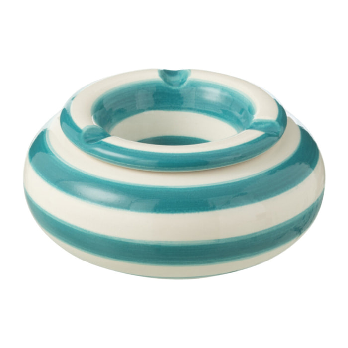 J-Line cendrier Granada Stripes - céramique - blanc/aqua - small