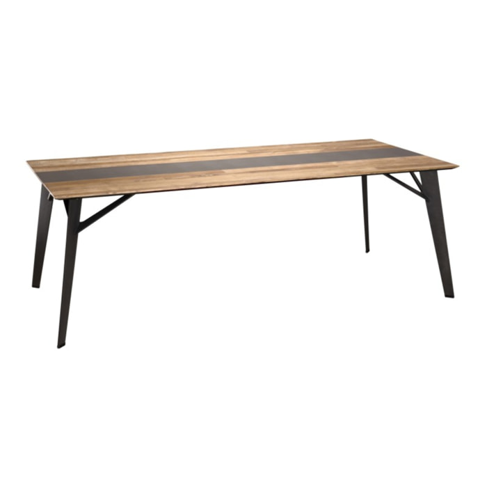 MAXENCE - Table à manger rectangulaire 220x100cm bois Teck recyclé métal et pieds métal noir