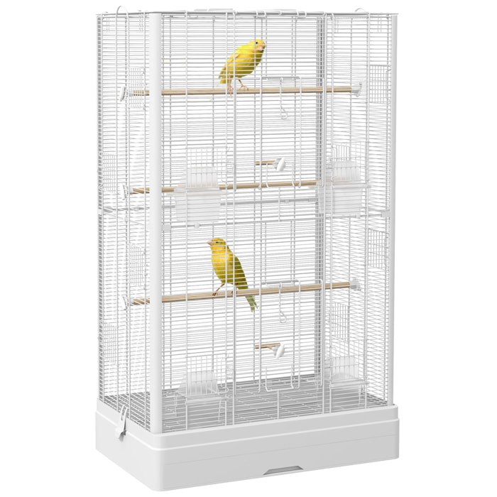 Cage à oiseaux volière avec portes perchoirs - 61 x 36,5 x 98 cm - blanc