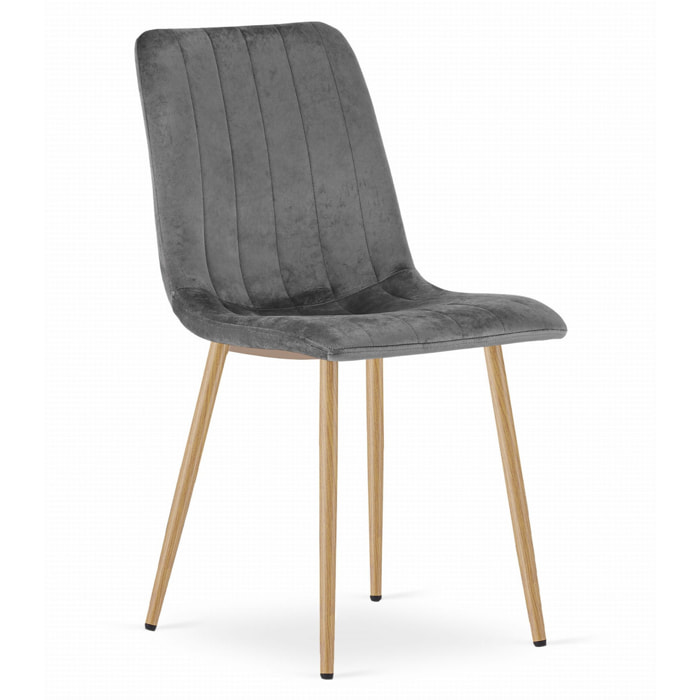 Set di 4 Sedie Lava in Velluto Grigio Scuro con Gambe Effetto Legno