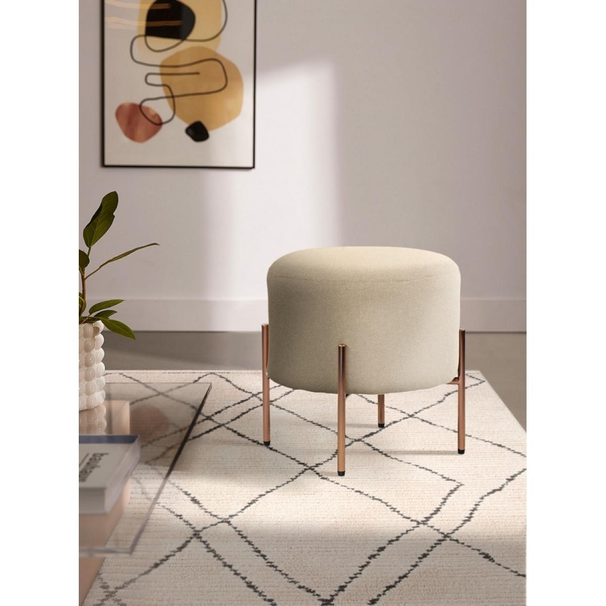 Pouff tondo design in tessuto beige - Kate