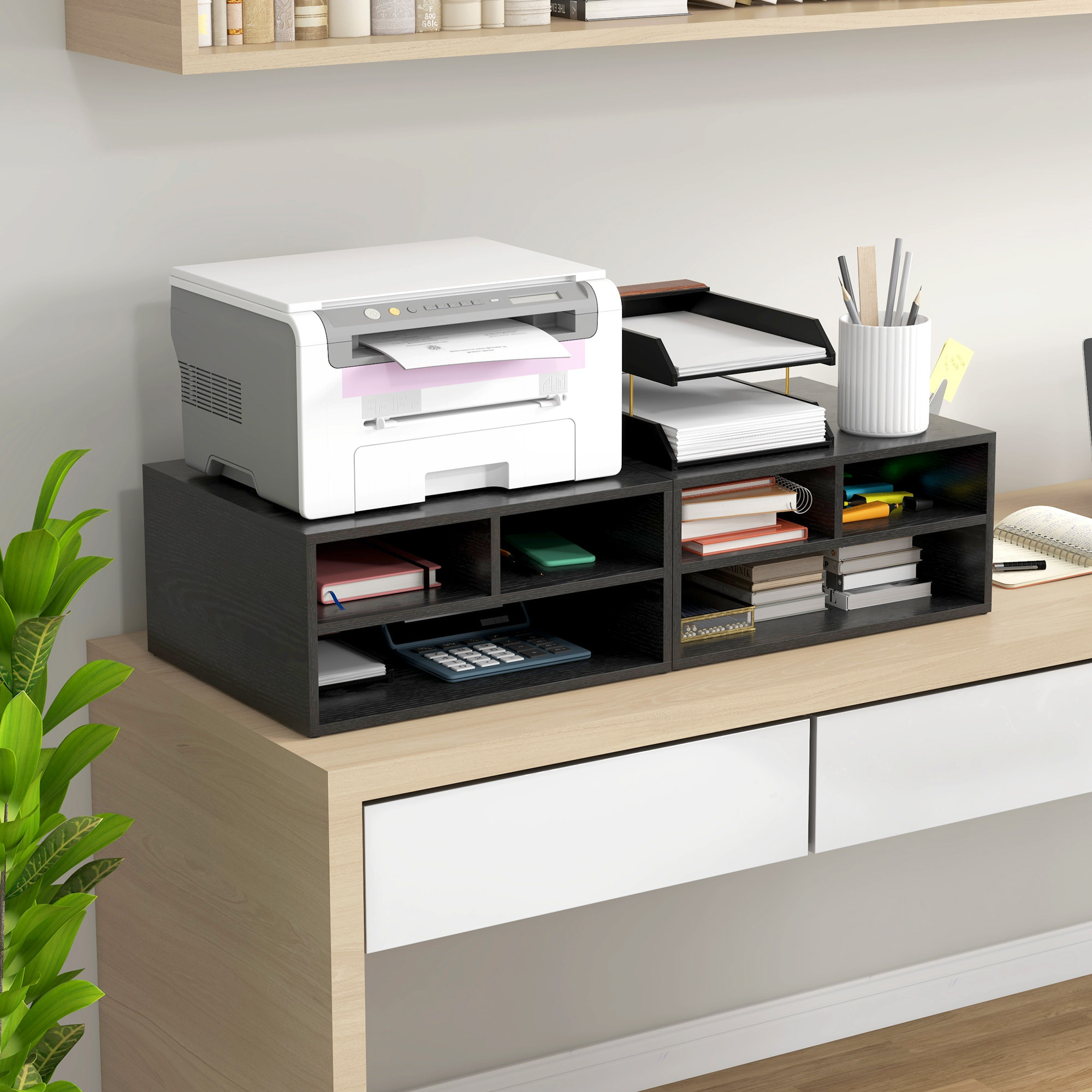 Organiseur de bureau 3 compartiments panneaux aspect bois noir