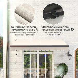 Toldo Eléctrico Retráctil y Manual con Mando a Distancia 3x2,5 m Toldo de Exterior Terraza Enrollable con Manivela Marco de Aluminio y Protección UV30+ para Jardín Puerta Ventana Crema